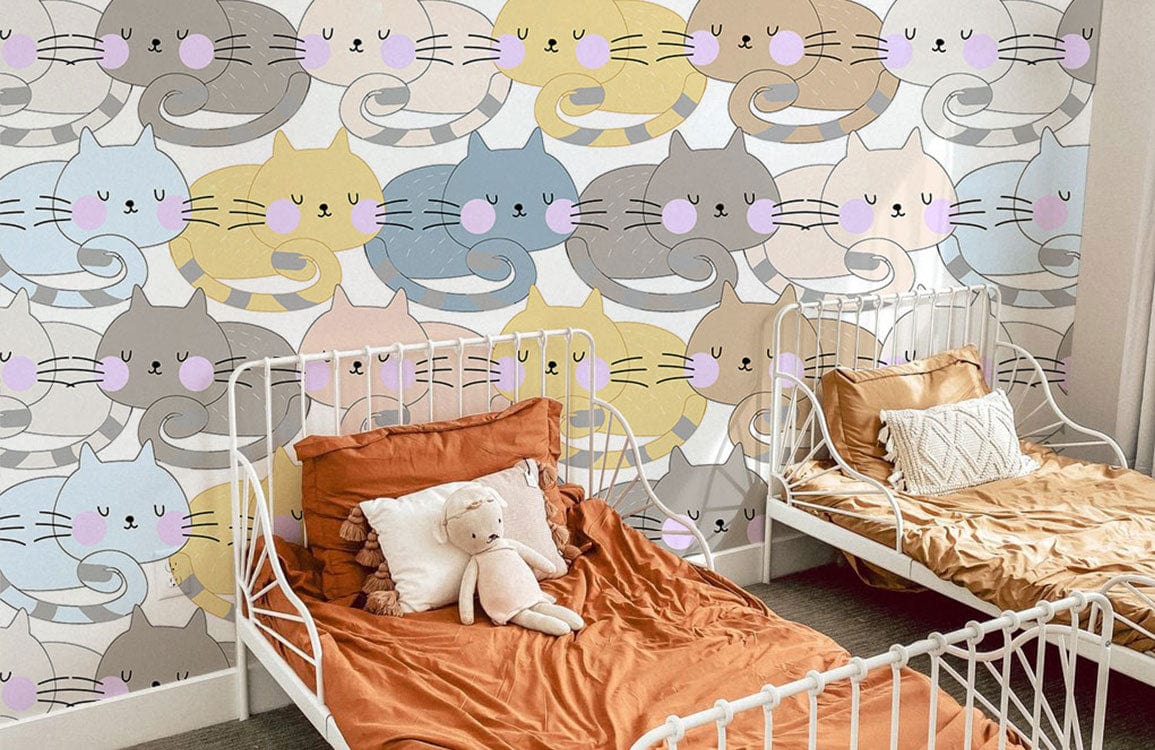resting cats cartoon wallpaper mural for kid's room