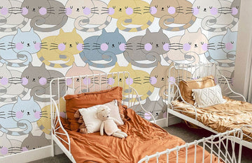 Colorful Cute Cat Cartoon Mural Wallpaper