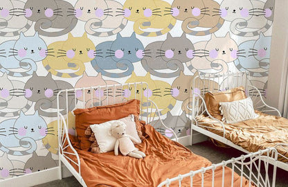 resting cats cartoon wallpaper mural for kid's room