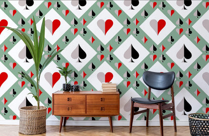 fresh green rhombic poker design wallpaper for room