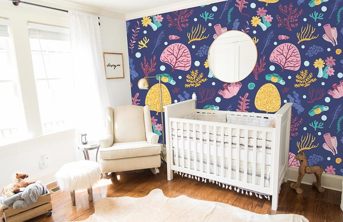 wallpaper with brightly colored sea plants for a baby's nursery