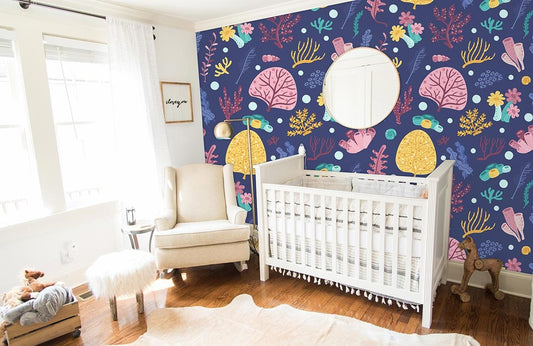 wallpaper with brightly colored sea plants for a baby's nursery