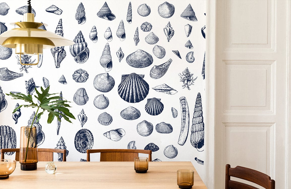 custom shell pattern wallpaper mural for dining room