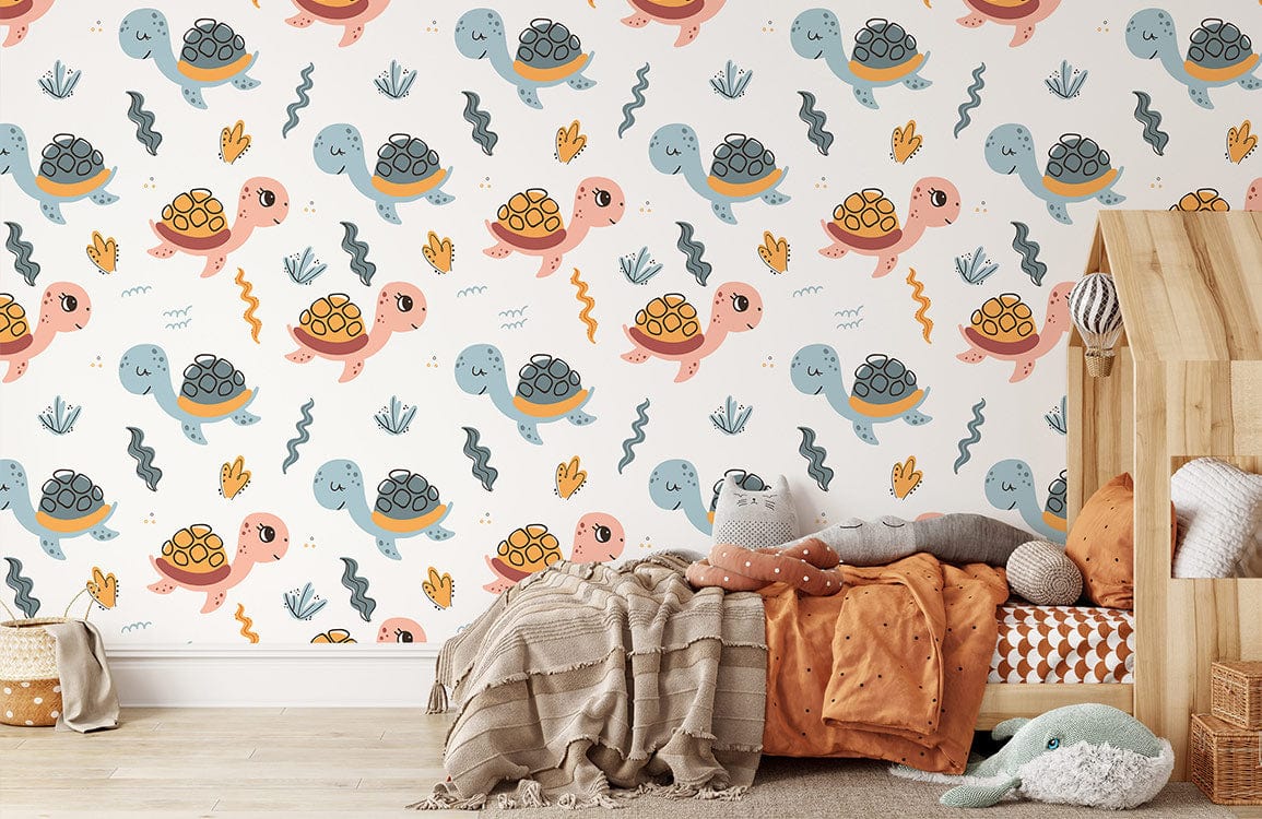 shy swimming turtles wallpaper mural for kid's room