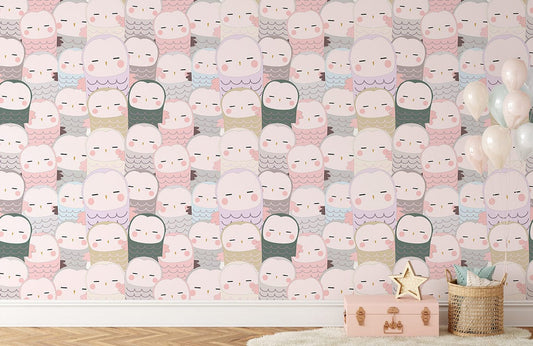 cute owl babies wallpaper mural for kid's room
