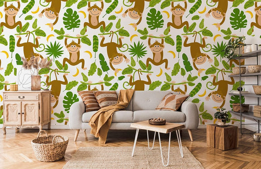 wallpaper mural of a woodland monkey in a room