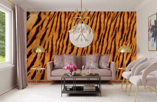 a living room wallpaper made of fur from several exotic animals