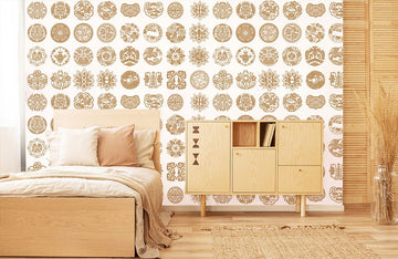 Gold Medallion Patterned Mural Wallpaper