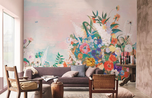 custom flower clusters oil painting wallpaper mural for living room