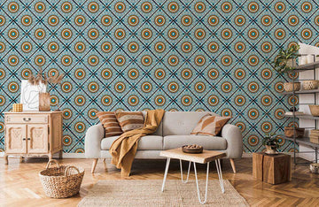 Geometric Blue Gold Pattern Mural Wallpaper