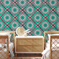 wallpaper murals for bedrooms with a turquoise floral pattern