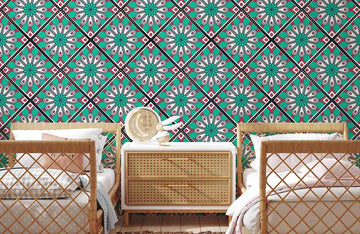 Boho Geometric Teal Pattern Mural Wallpaper