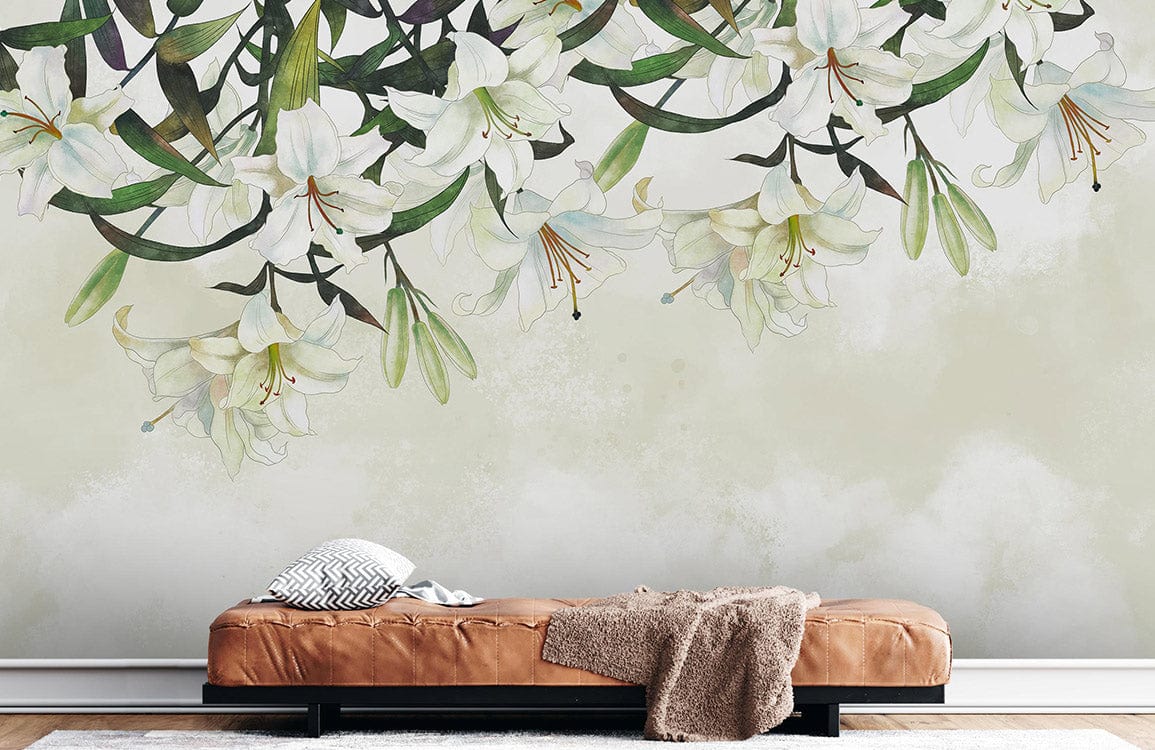 Home decor wallpaper mural with lily blooms