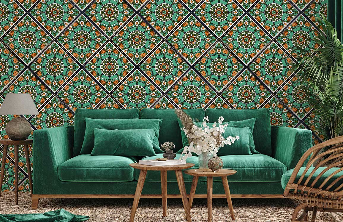 wallpaper mural in bohemian classic pattern style