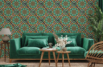 Geometric Vintage Green Floral Mural Wallpaper