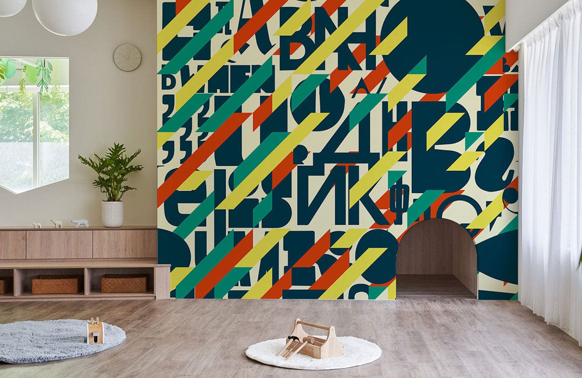Mixed Letters pattern colorful wallpaper mural for room