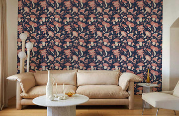 Whimsical Forest Animals Navy Mural Wallpaper