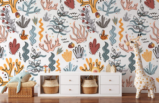 colorful waving seaweeds wallpaper mural for kid's room