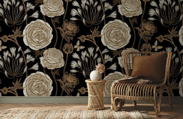 Elegant Black Gold Floral Wallpaper
