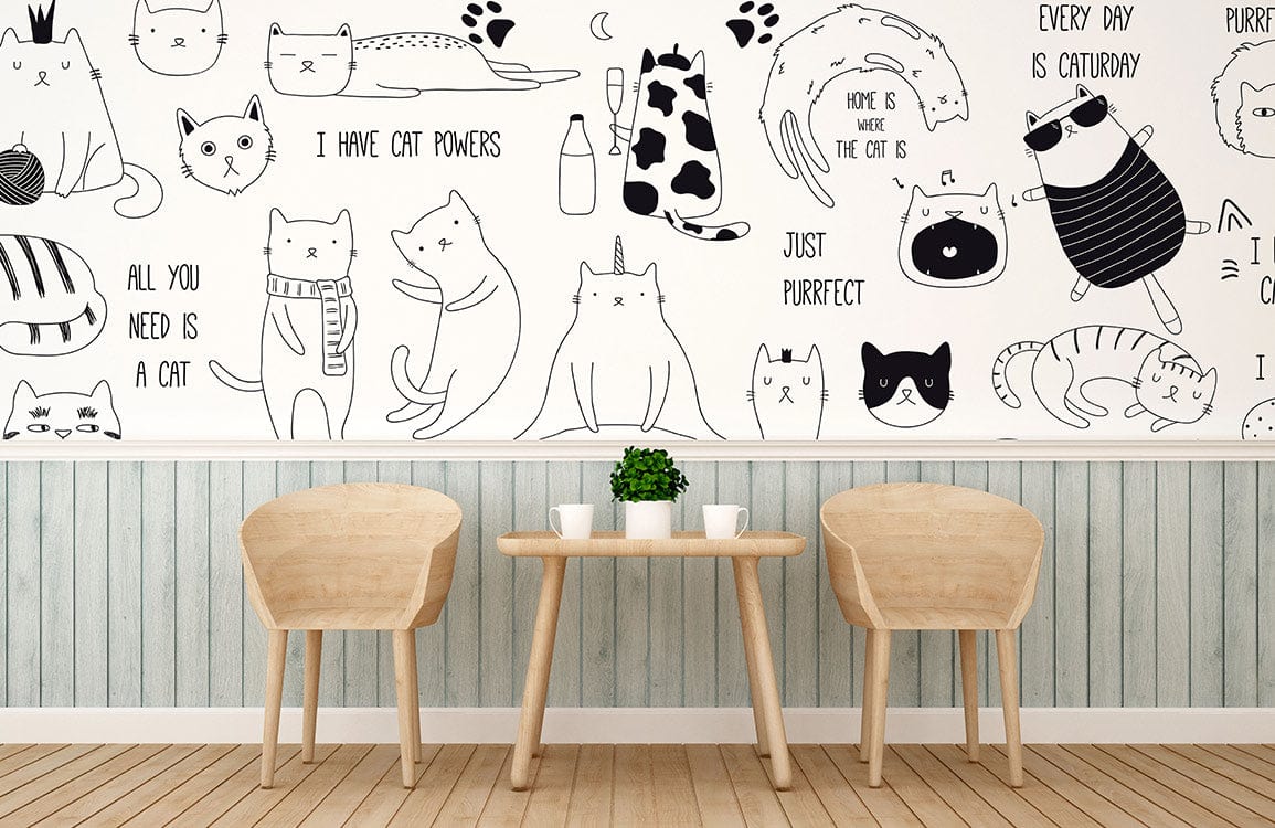 sketched cats animal wallpaper mural for room decor
