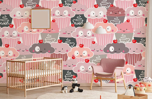 mural wallpaper with cute ice cream motifs, perfect for decorating a nursery.