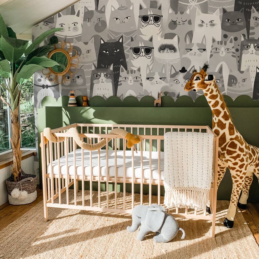 Cats Cartoon Wall Mural for Kids' Room, Blank for Coloring, Features an Original Design