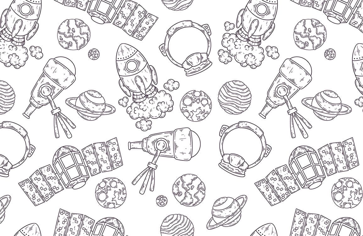 Muro di Carta da Parati con Sketch di Esplorazione Spaziale Moderna