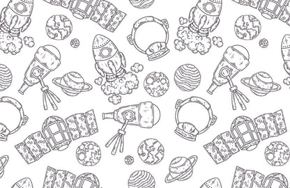 Modern Space Exploration Sketch Mural Wallpaper