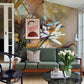 murals of abstral painted flowers in different colors for the living room