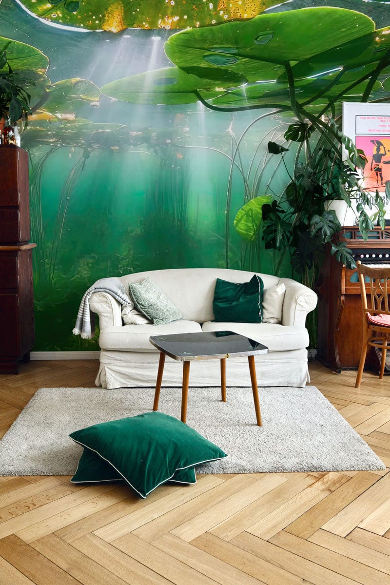 Wallpaper Mural of an Underwater Pond Scene for Decorating the Living Room