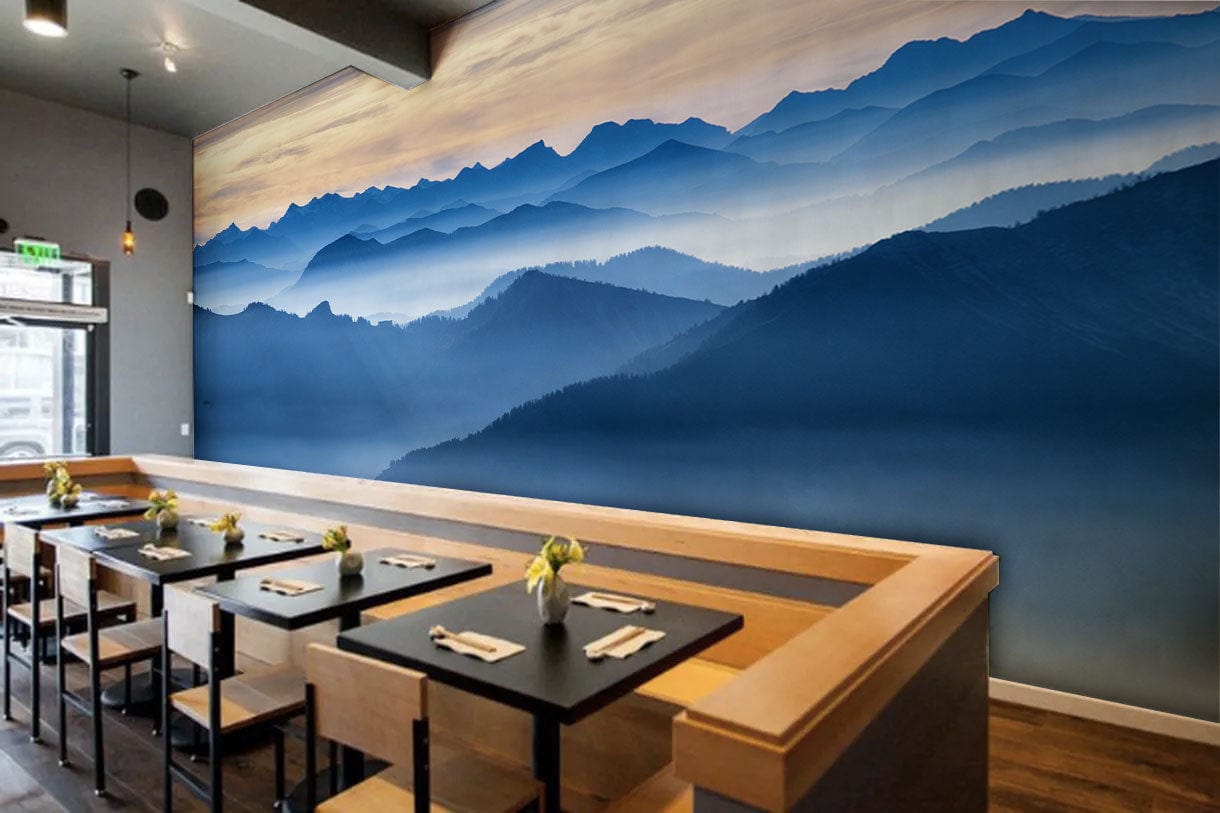 Wallpaper Mural for the Dining Room Decor Featuring Undulating Peaks Landscapes