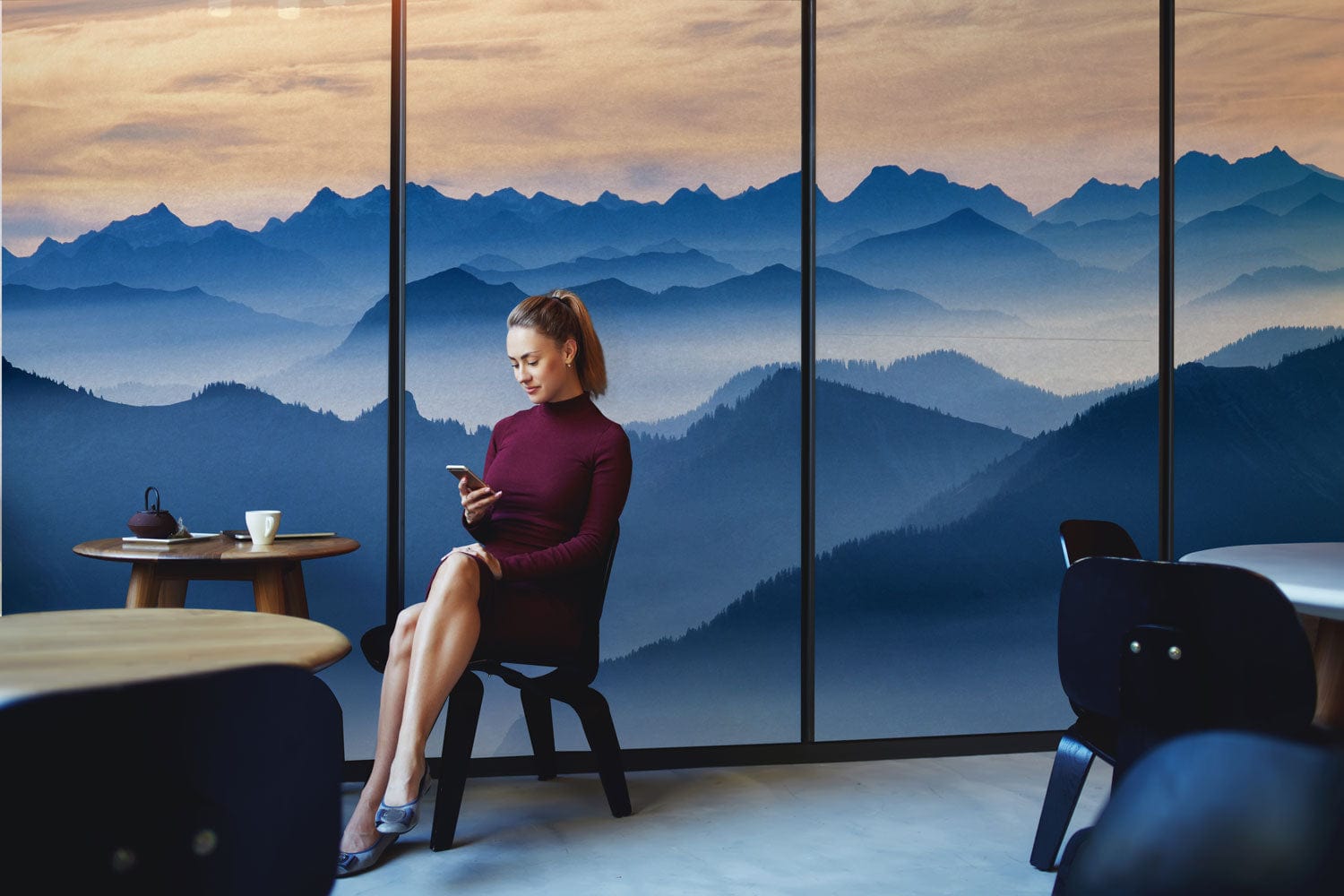Wallpaper Mural with Undulating Peaks Landscapes for Use in Decorating the Dining Room