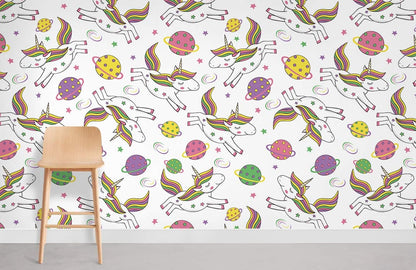 Colorful Unicorn Fantasy Kids Mural Wallpaper in child's room