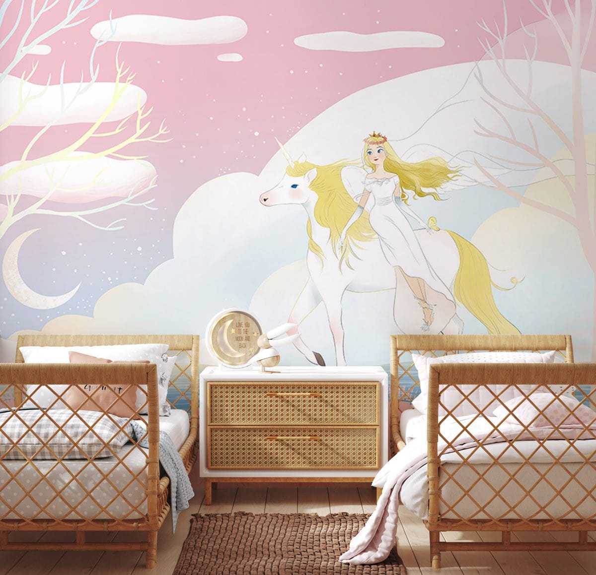 Unicorn Animal Cartoon Wall Mural for the Decoration of Children's Rooms.