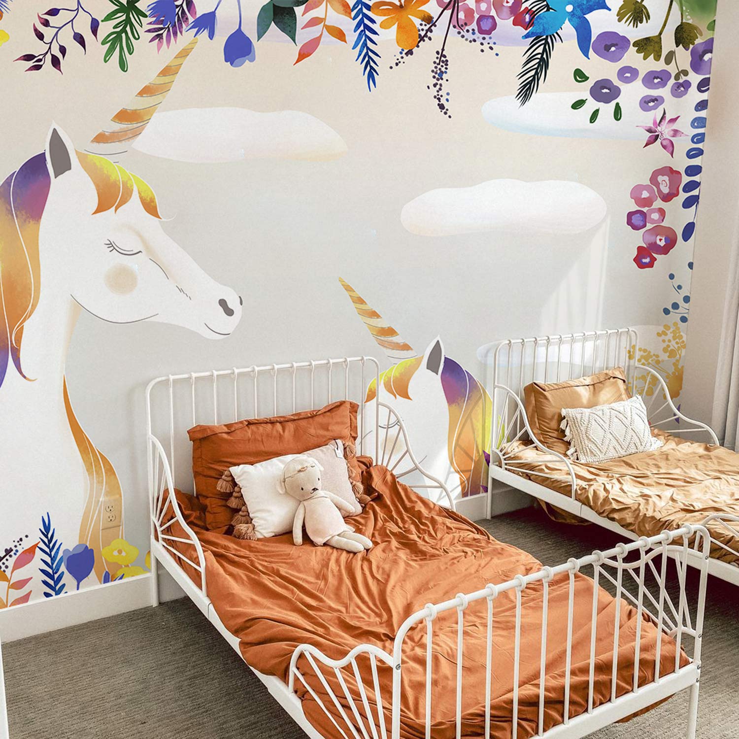 Unicorns and other Animals Decorated on a Wall Mural Wallpaper for Bedrooms