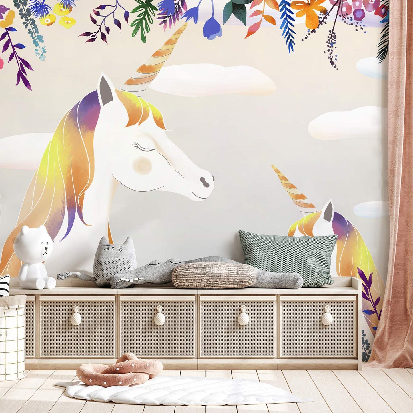 Unicorns and other Animals Depicted on a Wall Mural Wallpaper for the Hallway