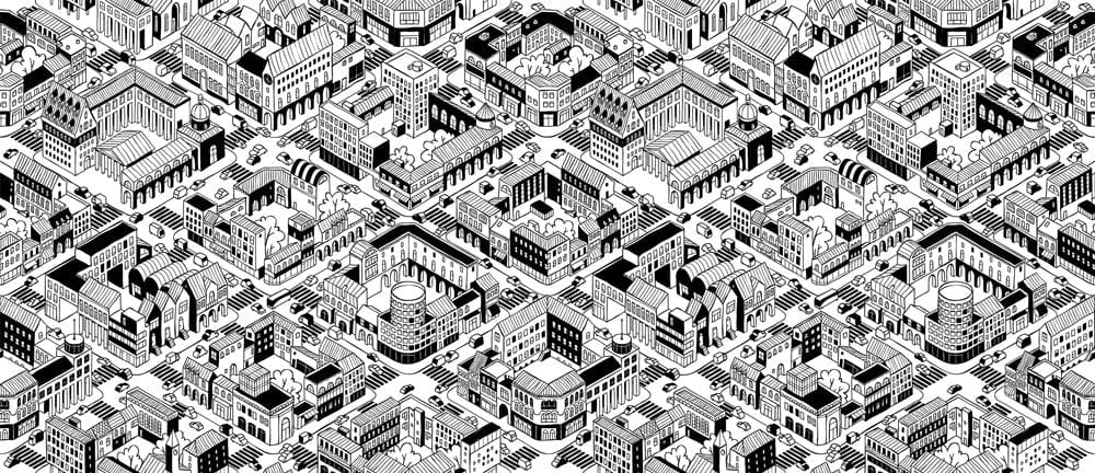 Monochrome Urban Landscape Wall Mural