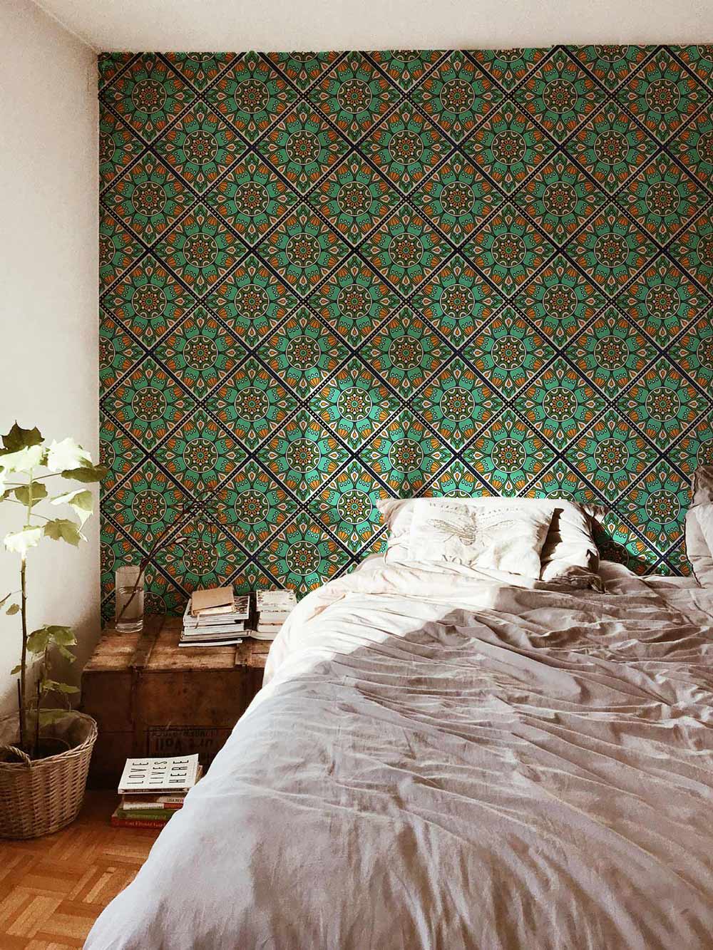 wallpaper in the form of a rotating floral design for the bedroom