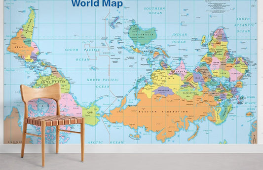 Upside Down World Map Mural Wallpaper