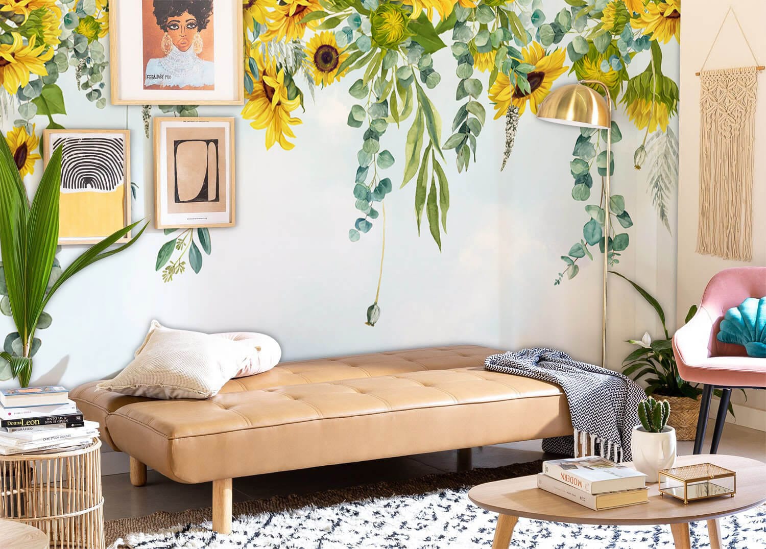 sunflower energy in the blue sky wall decoration sofa background