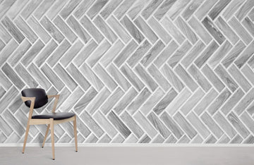 Modern Grey Herringbone Mural Wallpaper