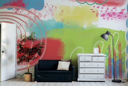 Colorful Abstract Art Wallpaper Mural in living room