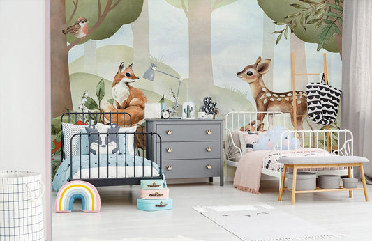 animals in forest wallpaper mural for home