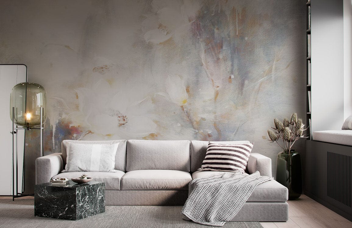 vague painting flowers wall mural lounge interior decor idea