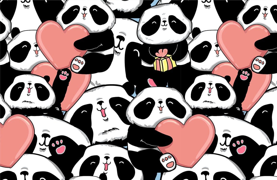 Valentines Day Panda Wall Mural Home Decor