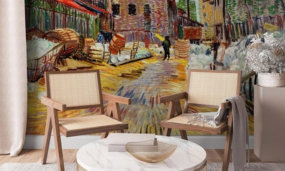 Impressionist Cityscape Art Mural Wallpaper in living room