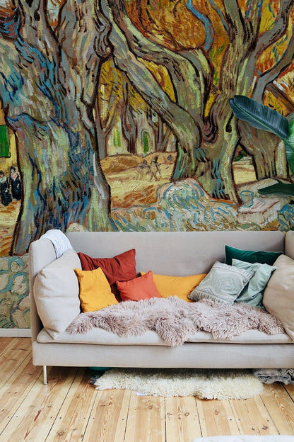 Vintage Artistic Landscape Bedroom Mural Wallpaper in living room