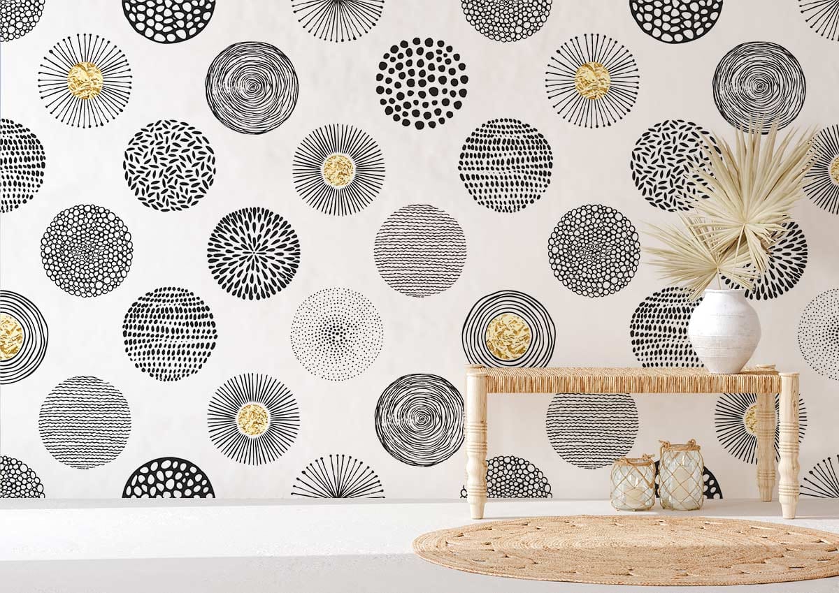 Abstract Gold Accent Black Mural Wallpaper