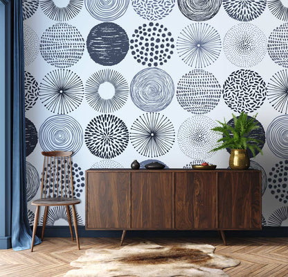 Modern Abstract Geometric Circle Mural Wallpaper in living room