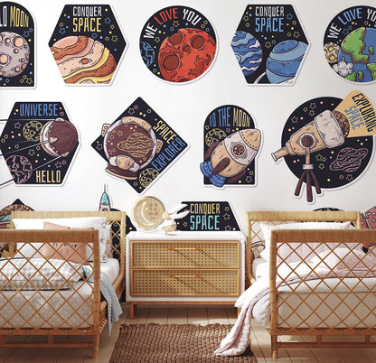 Colorful Space Adventure Kids Wallpaper for Wall in bedroom